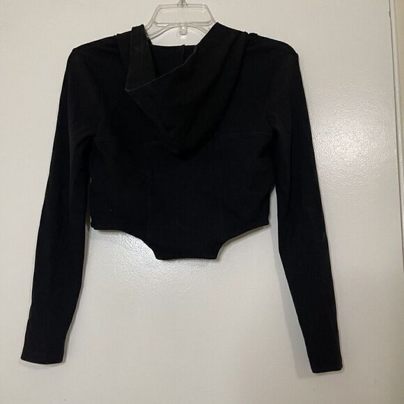 ANTHROPOLOGIE full zip ribbed black hoodie sweater size small - Picture 5 of 6